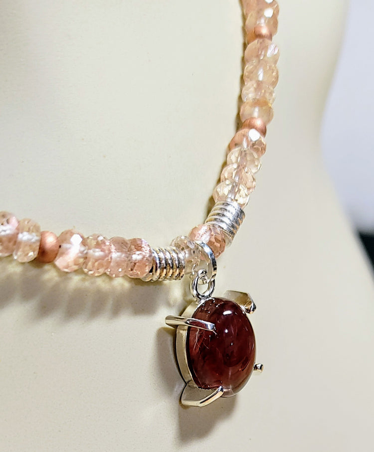 Oregon Sunstone Cabochon & Bead Necklace