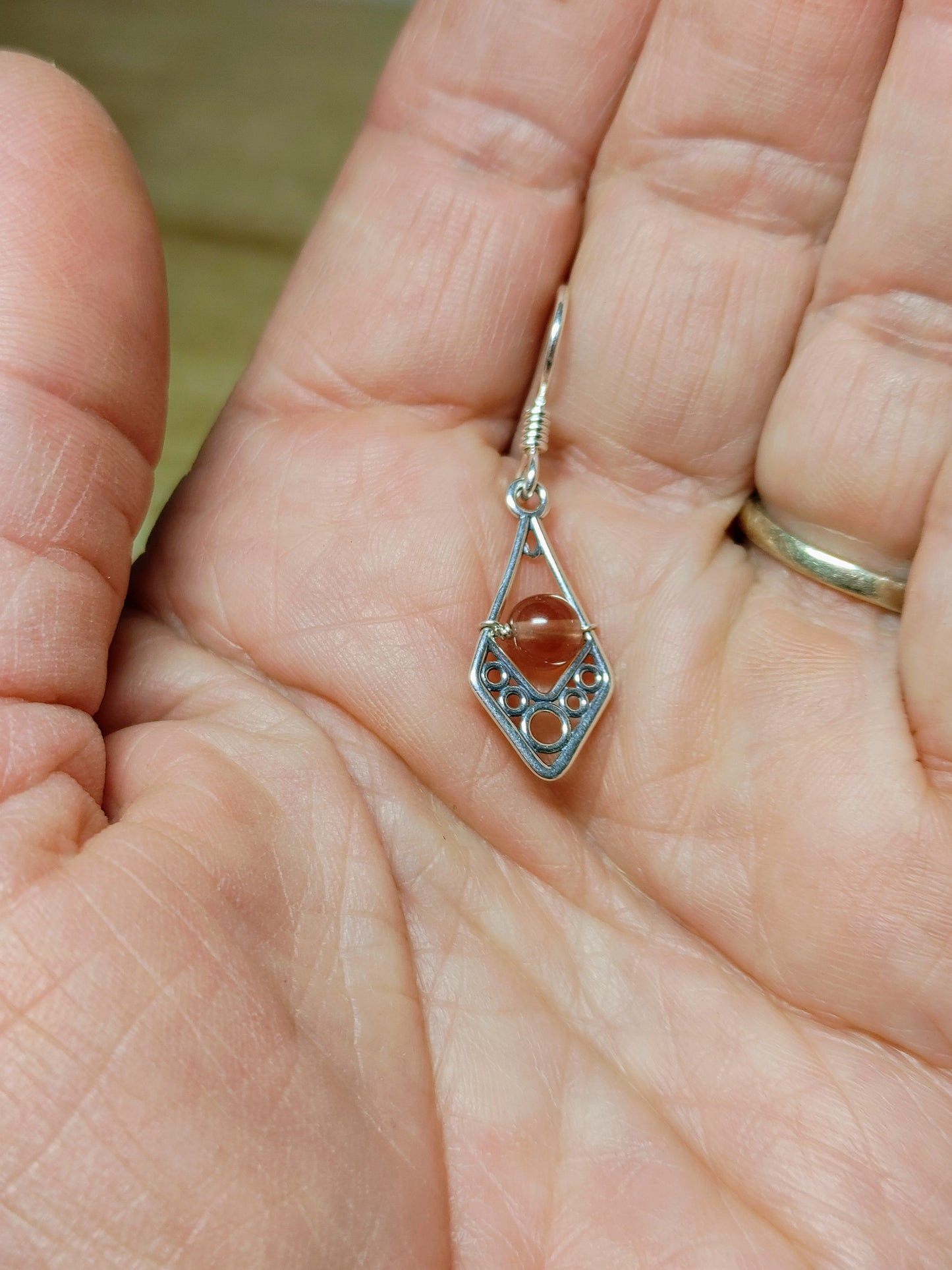Oregon Sunstone Bead Earring-Sterling Silver Dangle