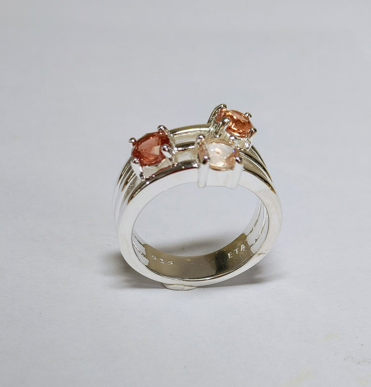Silver Oregon Sunstone "Rainbow Ring" set with multi colors