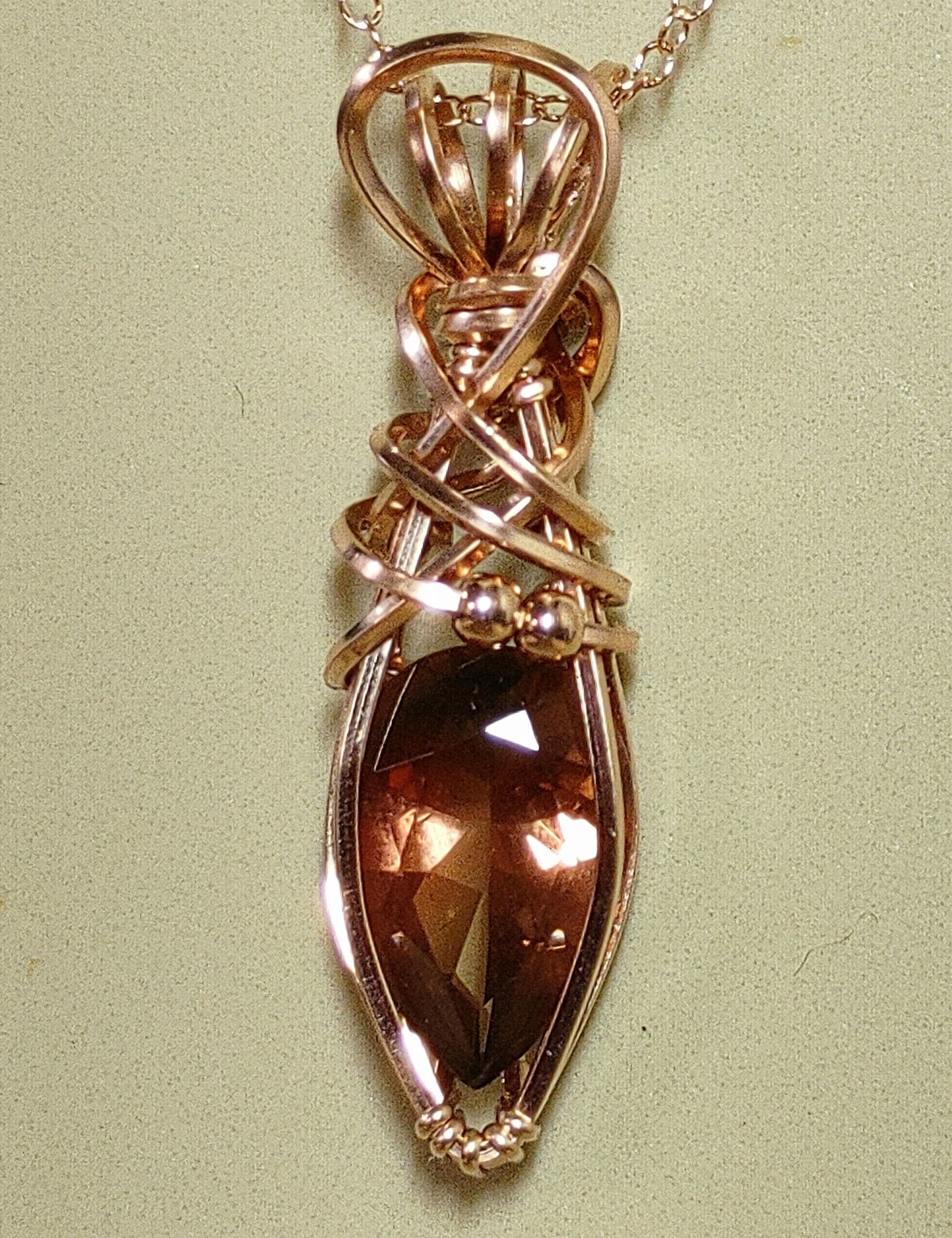 Pear Shaped Sunstone-Rose Gold, Wire Wrap Pendant