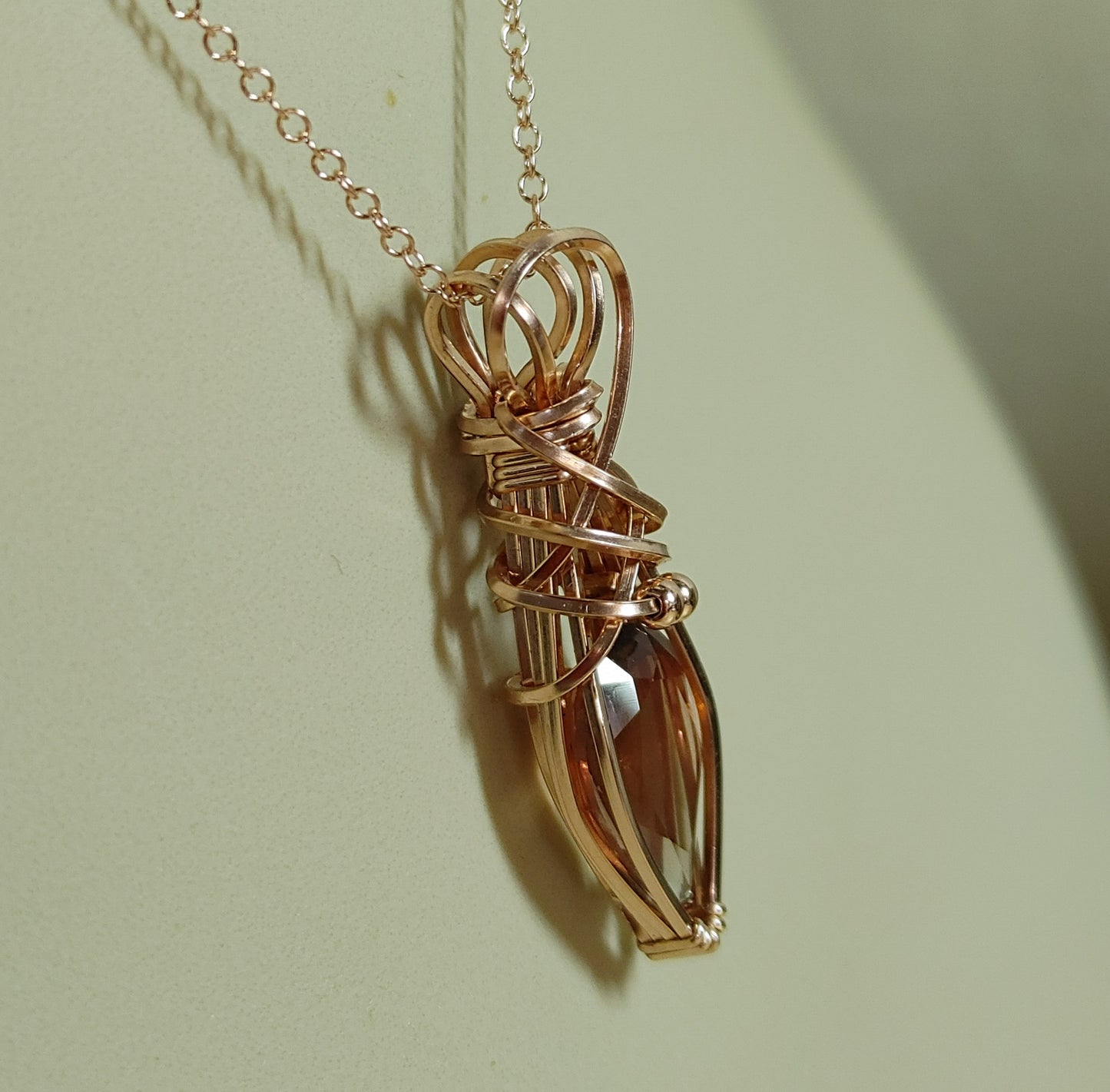 Pear Shaped Sunstone-Rose Gold, Wire Wrap Pendant