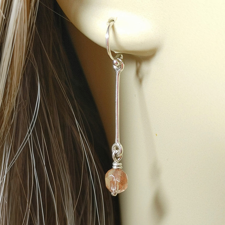 Silver "Sun Drop" Faceted Sunstone Bead