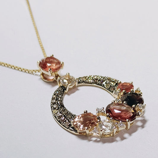 One of a Kind-Solid Gold "Kaleidoscope Necklace" with multi colored Oregon Sunstones.