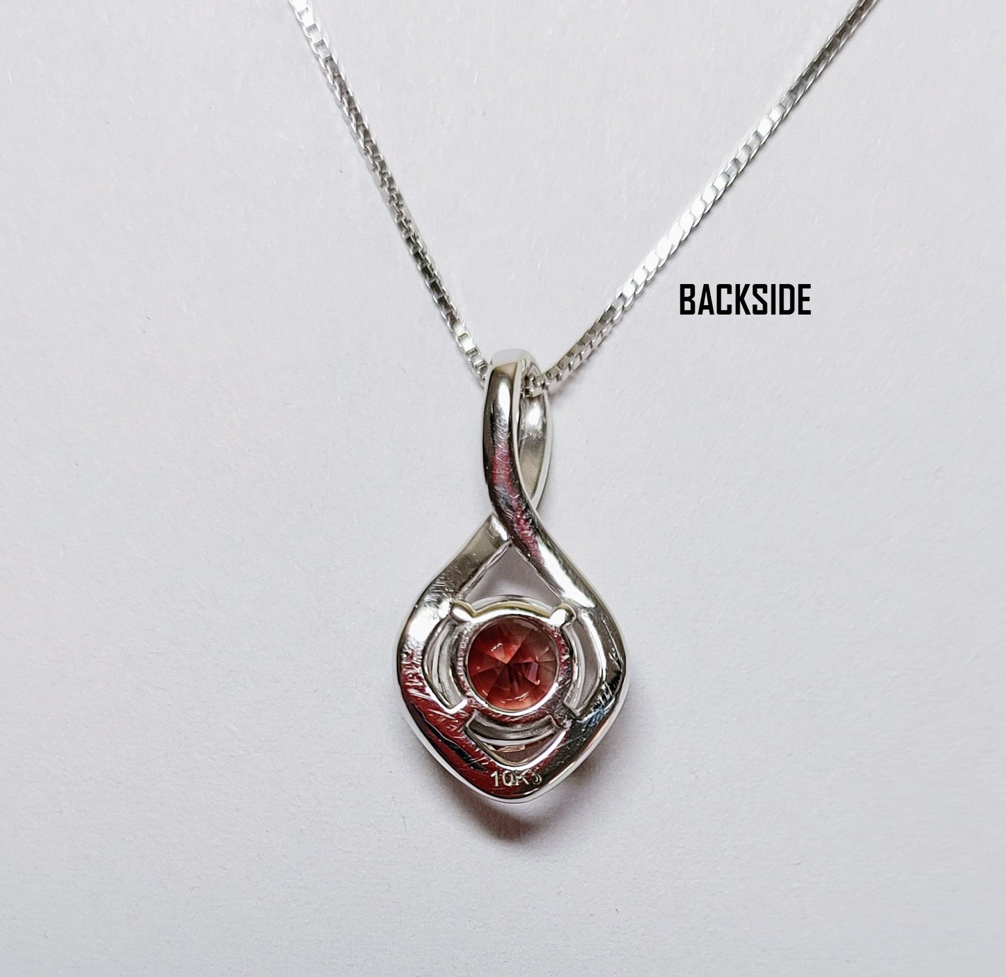 "Infinity Necklace" White Gold, Bright Red Sunstone