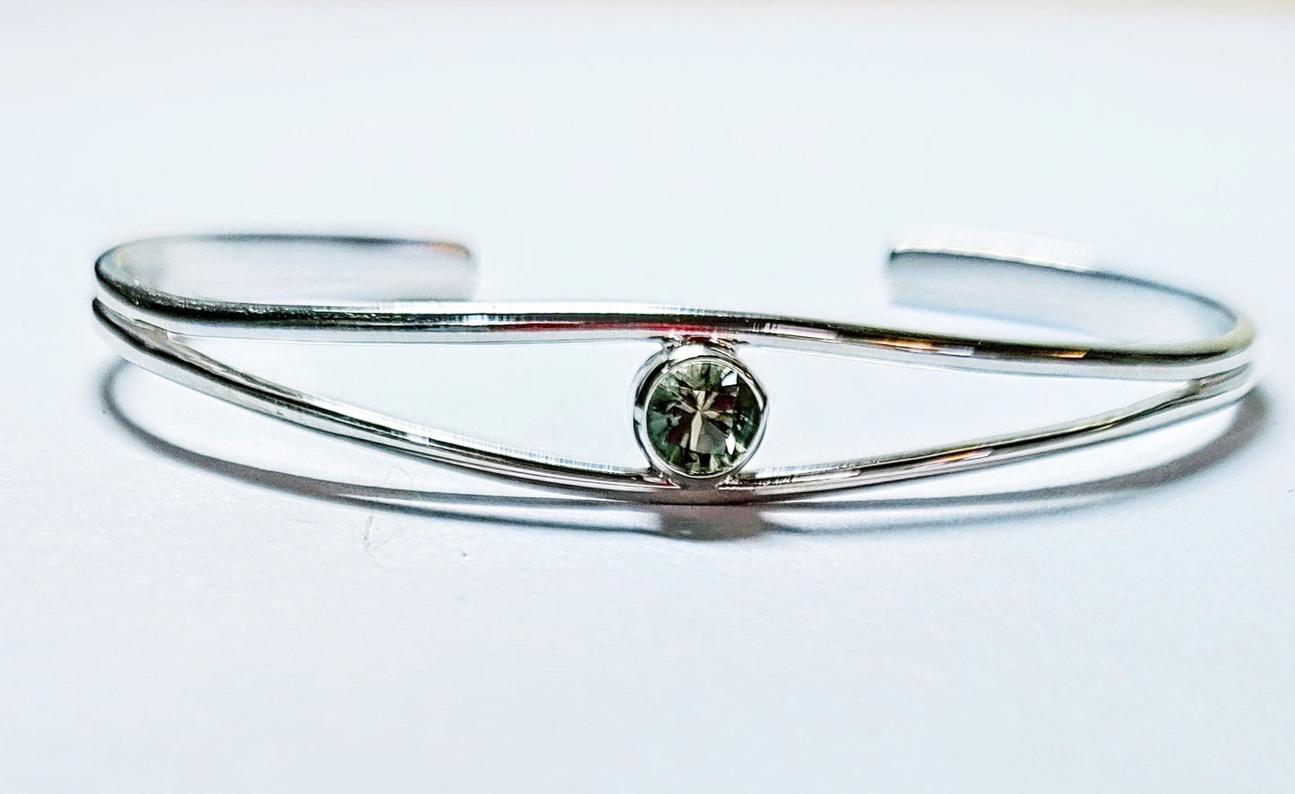 Silver Split Cuff Bracelet with Green Sunstone