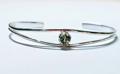 Silver Split Cuff Bracelet with Green Sunstone