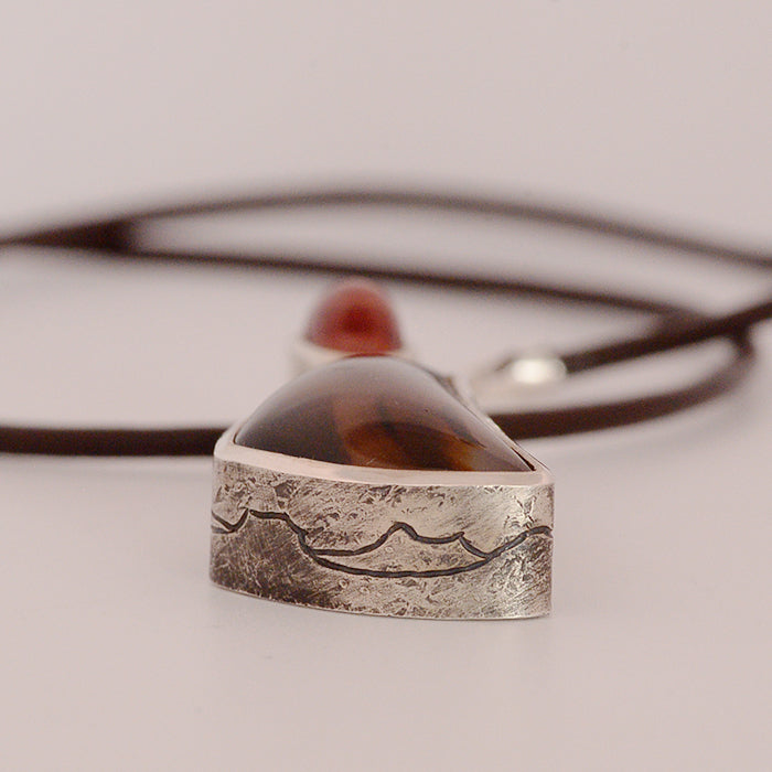 Montana Agate, Sunstone Silver Pendant on leather cord