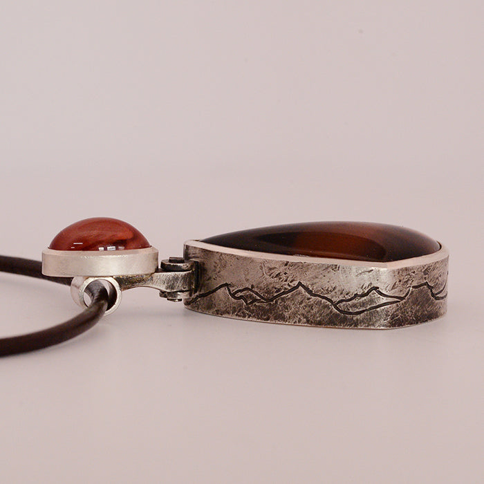 Montana Agate, Sunstone Silver Pendant on leather cord
