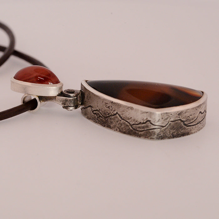 Montana Agate, Sunstone Silver Pendant on leather cord
