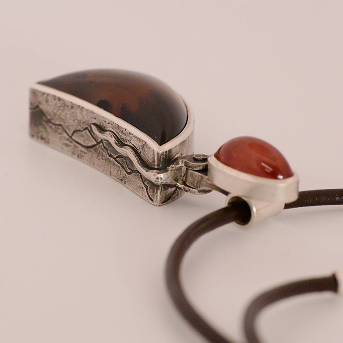 Montana Agate, Sunstone Silver Pendant on leather cord