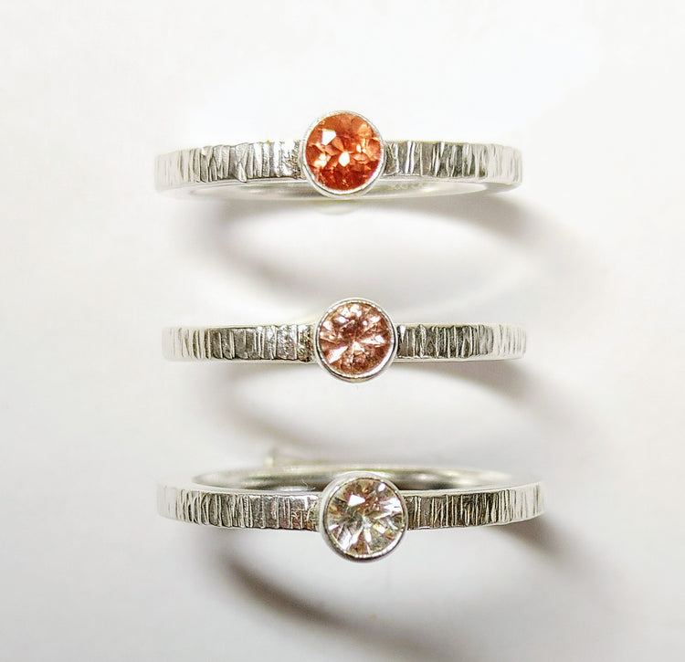 Textured Silver Sunstone Stacking Rings-All New Look!