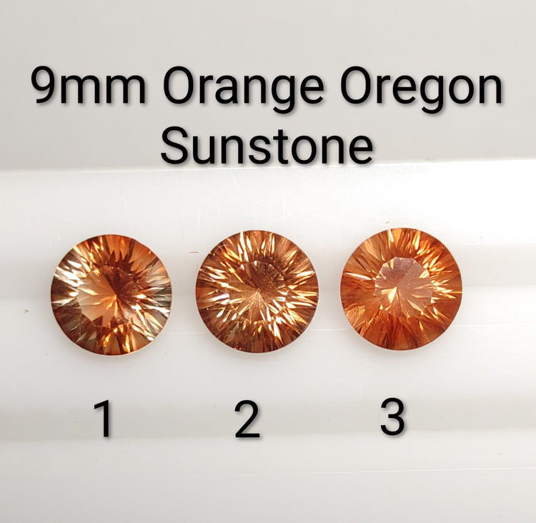 Gemstone-Three Orange Oregon Sunstones-9mm Round