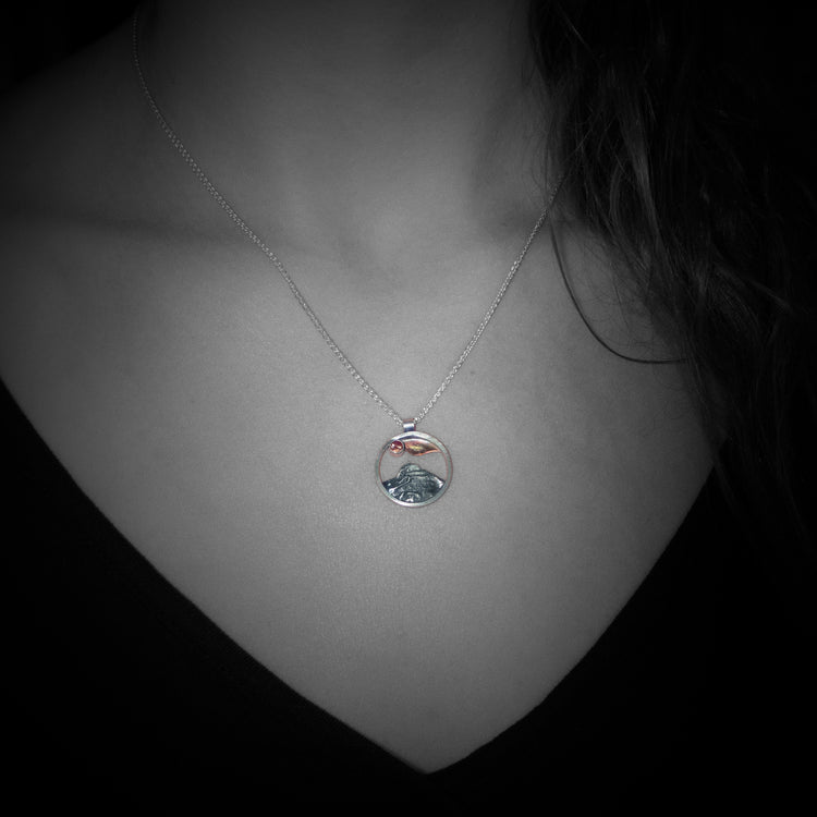 Mixed Metal Oregon Mountain Pendant with Oregon Sunstone-Medium Size