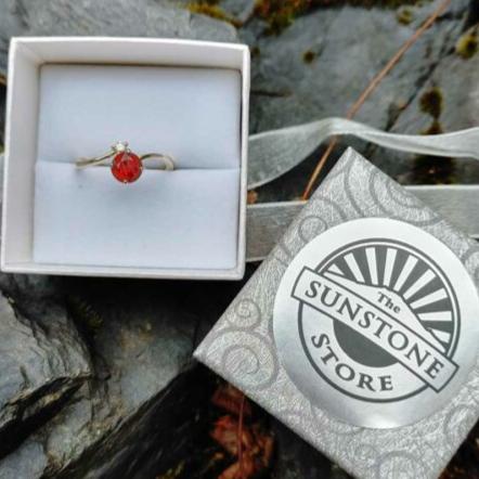 Solid Gold "Dream Weaver" Ring-Oregon Sunstone with diamond accent