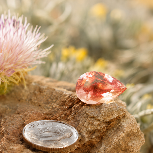 Gemstone-3.57 Ct Pear-Shaped Oregon Sunstone – Peach Copper Schiller