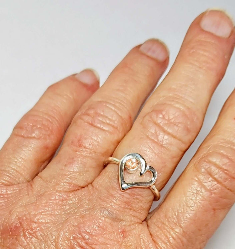 Silver "Romantic Heart Ring" with Oregon Sunstone