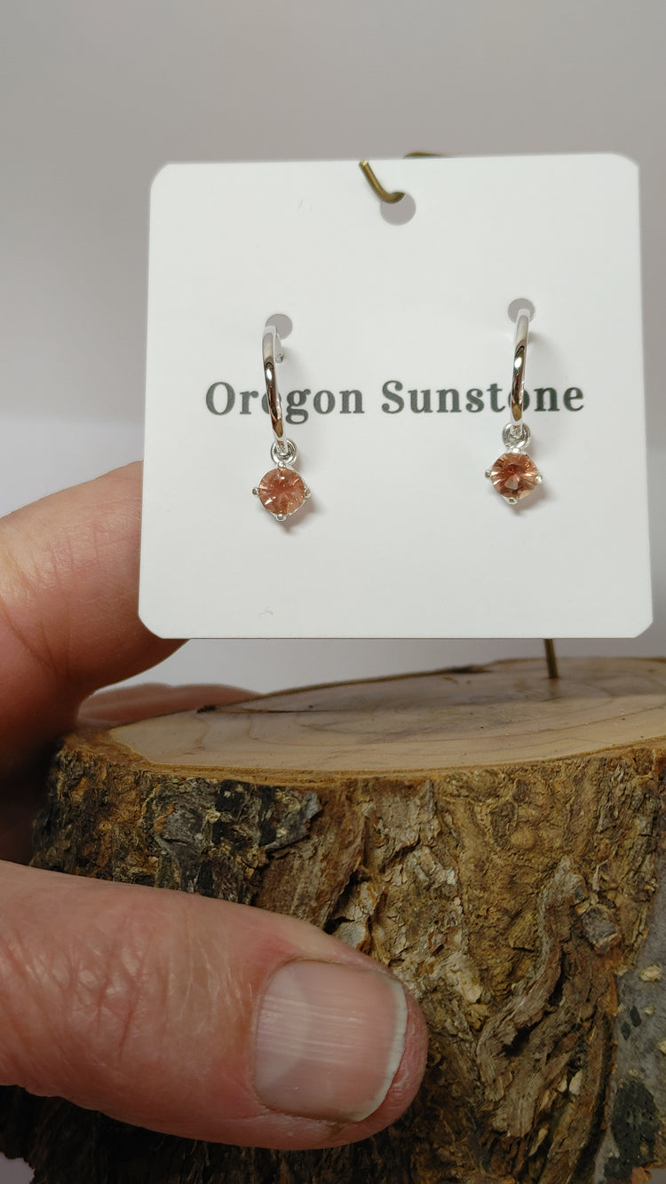 Silver Hoop Earring with Oregon Sunstone dangle.
