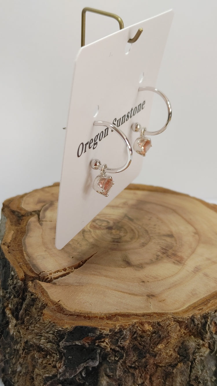 Silver Hoop Earring with Oregon Sunstone dangle.