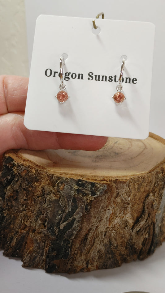 Silver Hoop Earring with Oregon Sunstone dangle.
