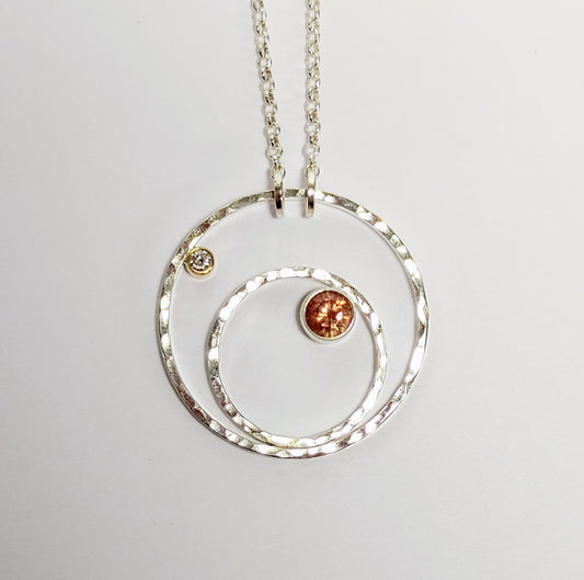 "Miss O Necklace" set with Oregon Sunstone and diamond