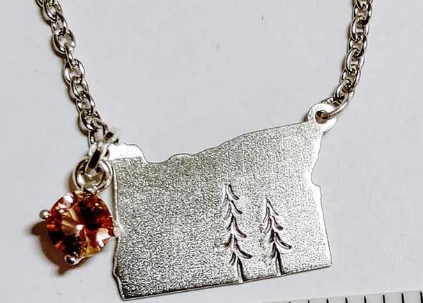 Oregon Pride necklace sunstone, Douglas Fir