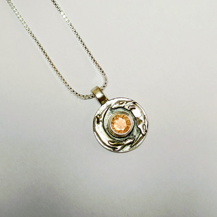 Silver Playful Otter Pendant with Sunstone