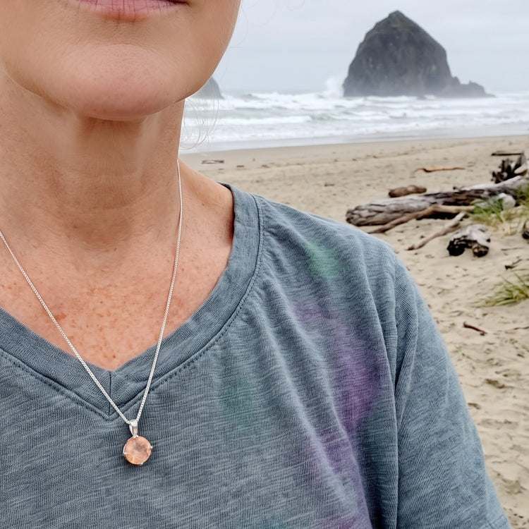 Peach Schiller Oregon Sunstone Necklace | Sterling Silver
