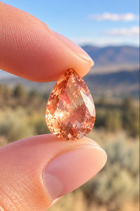 Gemstone-3.57 Ct Pear-Shaped Oregon Sunstone – Peach Copper Schiller
