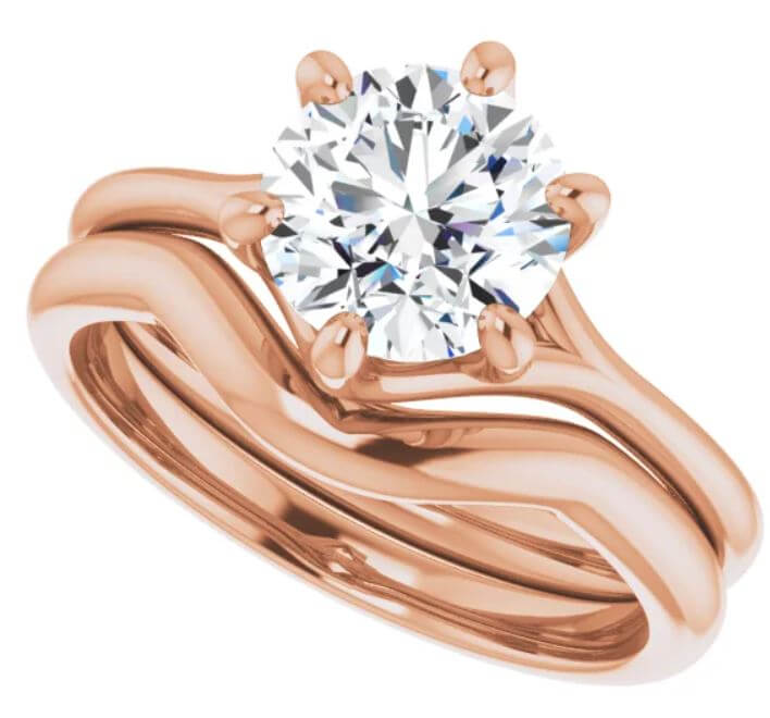 Gold Contour Band for "Starburst" Six Prong Engagement with matching band.