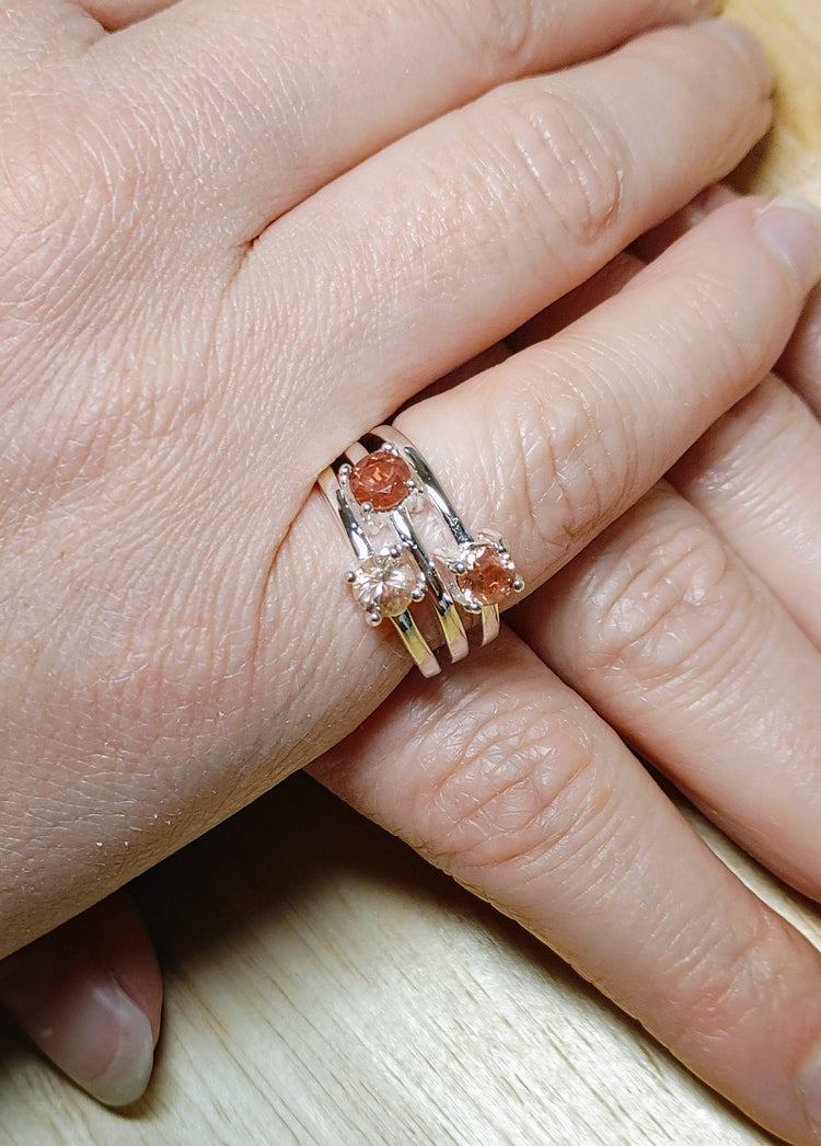 Silver Oregon Sunstone "Rainbow Ring" set with multi colors