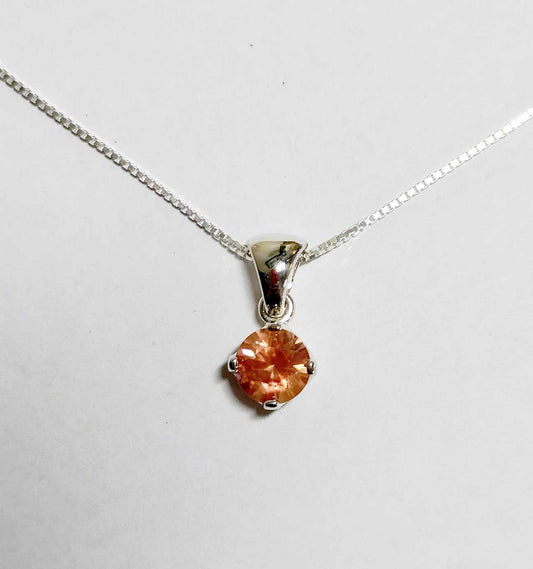 Bold Silver Solitaire Necklace with Peach Schiller Oregon Sunstone