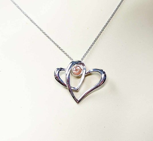Sterling Silver "Two Hearts as One" Necklace with Oregon Sunstone
