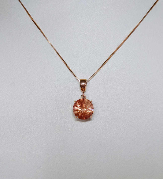 Brilliant Peach Oregon Sunstone Necklace set in 14K Rose Gold