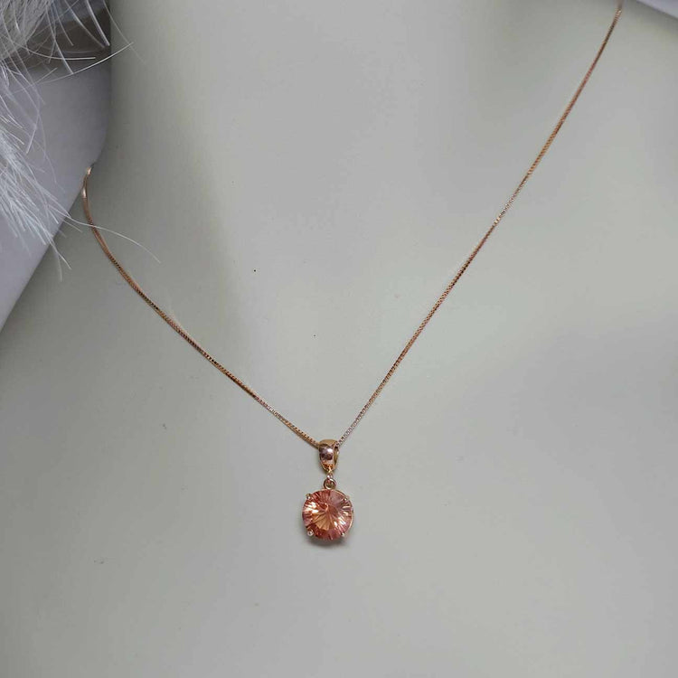 Brilliant Peach Oregon Sunstone Necklace set in 10K Rose Gold