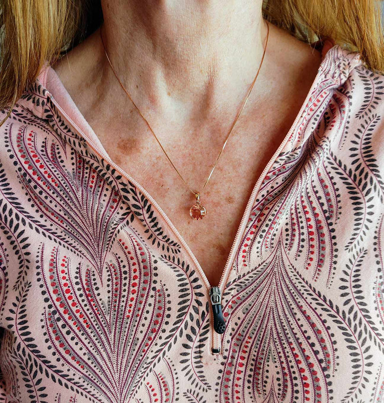 Brilliant Peach Oregon Sunstone Necklace set in 14K Rose Gold