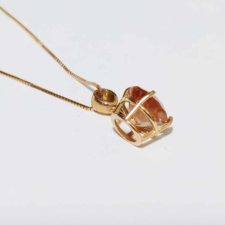 Brilliant Peach Oregon Sunstone Necklace set in 14K Rose Gold