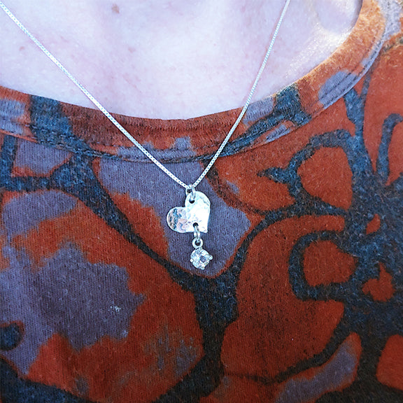 Silver Petite Heart Necklace with Champagne Sunstone