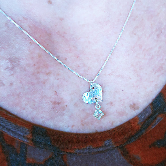 Silver Petite Heart Necklace with Champagne Sunstone
