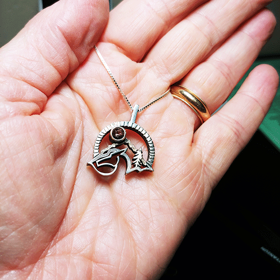 Horse Pendant with Oregon Sunstone with hand