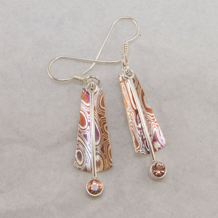 Mokume gane sunstone sway earring