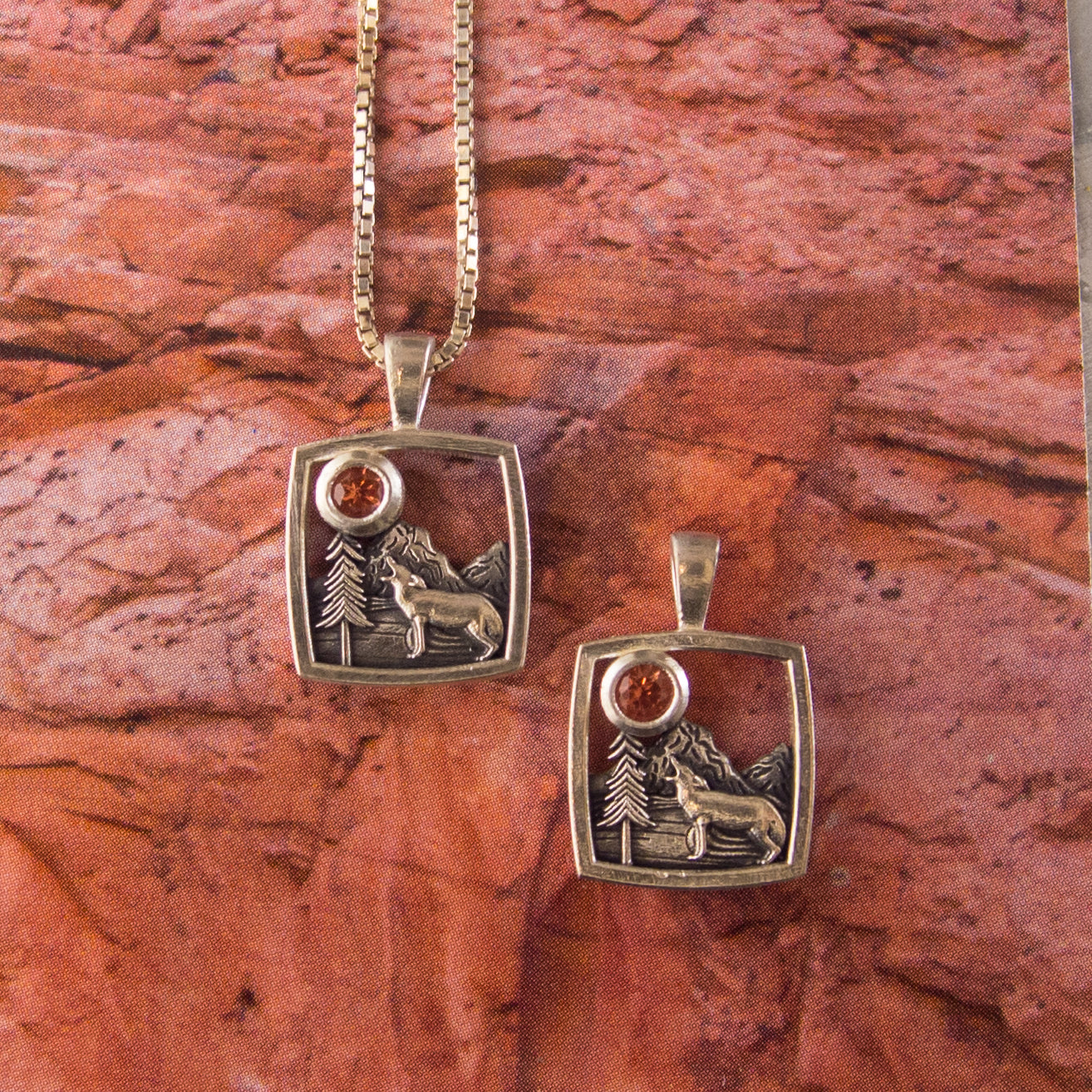 Mountain Home Sunstone Pendants-Dog or River
