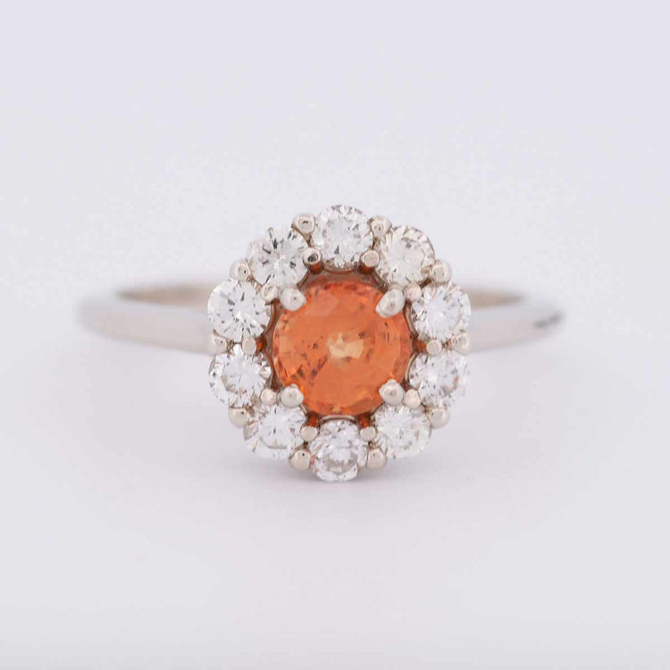 Big Sale-14K White Gold Diamond Halo Ring set with Orange Sapphire