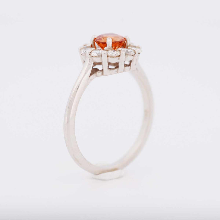Big Sale-14K White Gold Diamond Halo Ring set with Orange Sapphire