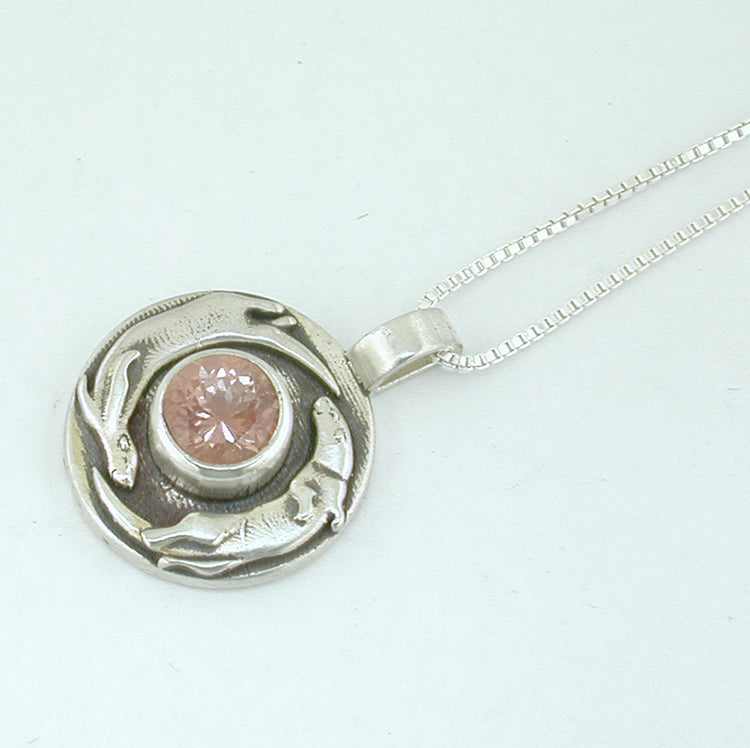Silver Playful Otter Pendant with Sunstone