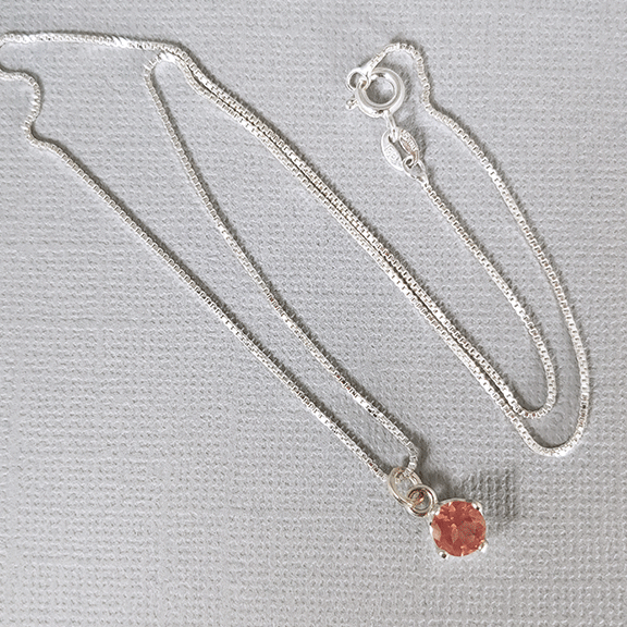 Silver Sunstone Solitaire Necklace with chain.
