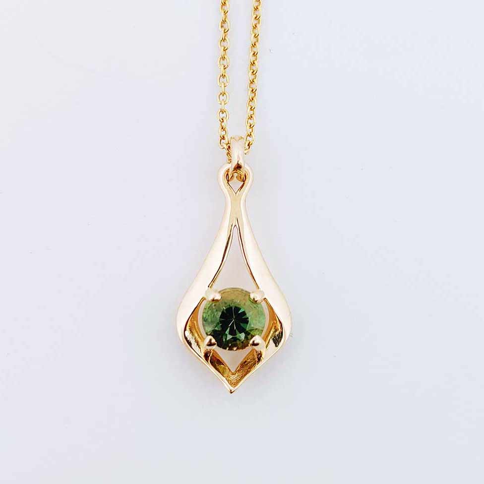 Petite Gold "Romance Necklace"-Green Oregon Sunstone