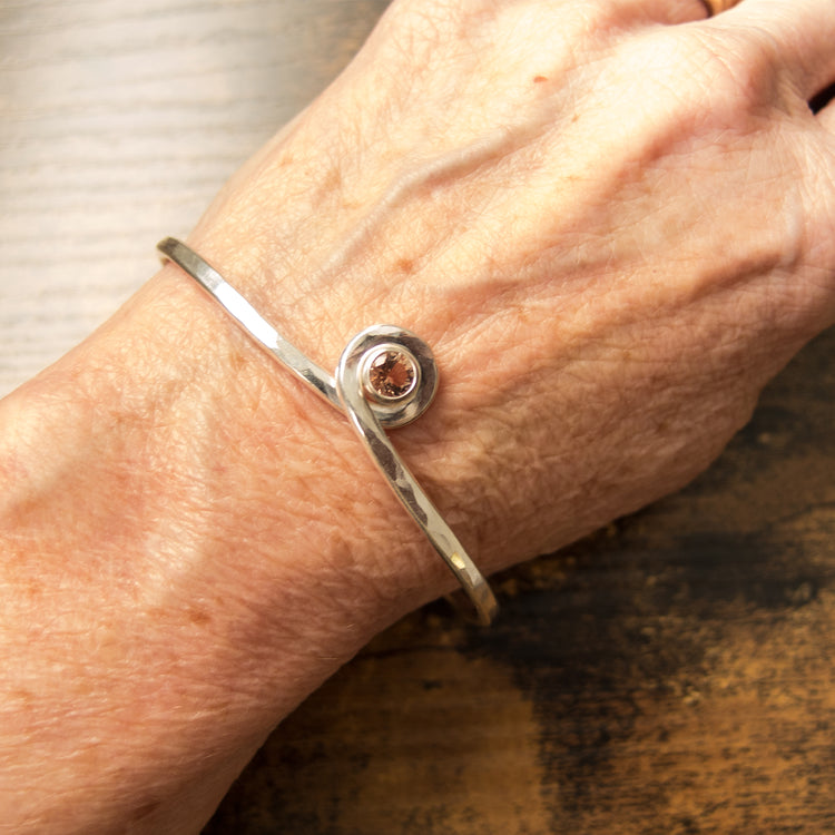 Silver Infinity Cuff Bracelet-Oregon Sunstone