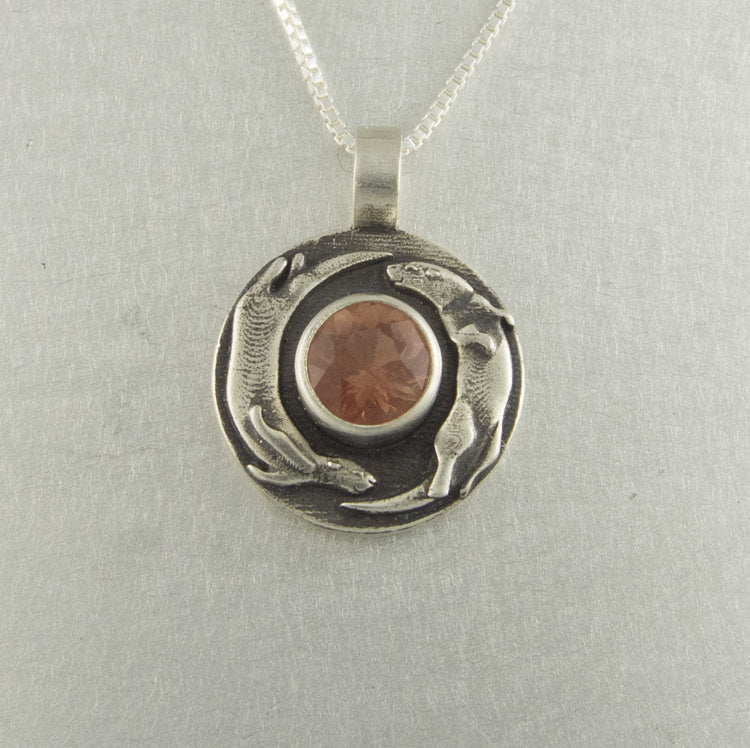 Silver Playful Otter Pendant with Sunstone