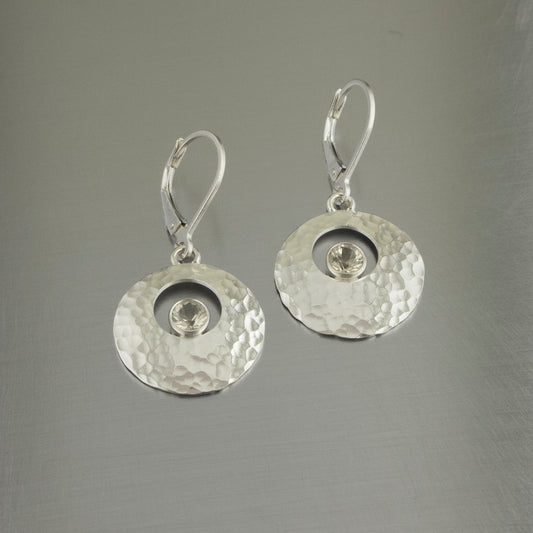 silver galilean moon dangle earring champagne ball peen