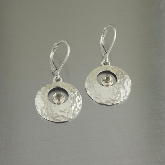 silver galilean moon dangle earring champagne ball peen